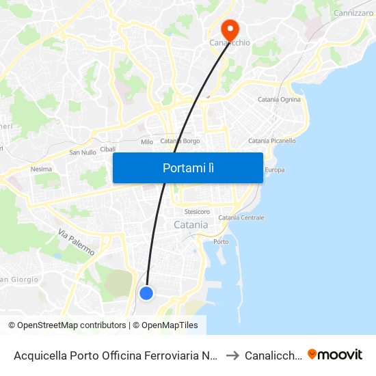 Acquicella Porto Officina Ferroviaria Nord to Canalicchio map
