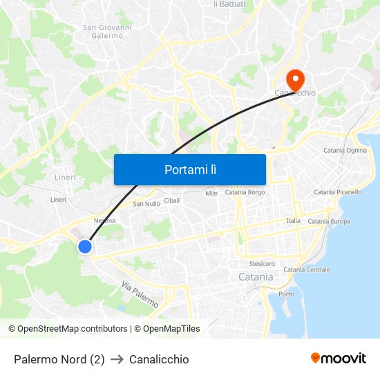 Palermo Nord (2) to Canalicchio map