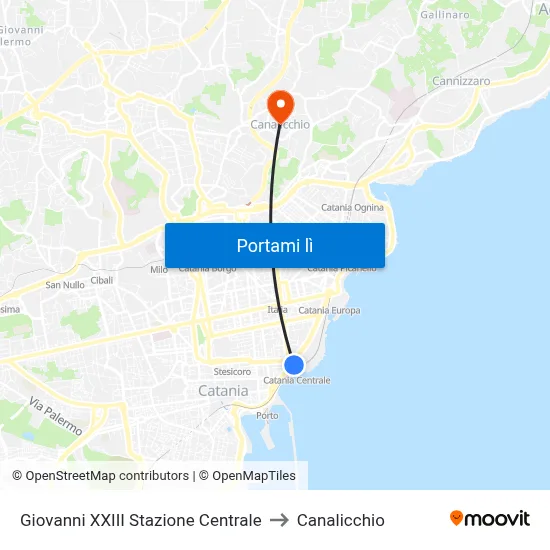 Giovanni XXIII Stazione Centrale to Canalicchio map