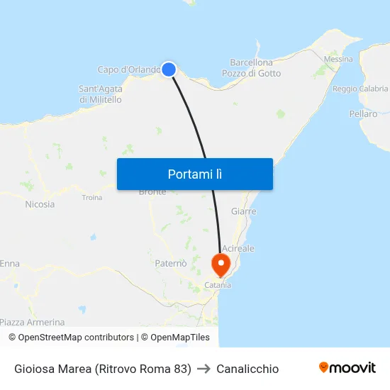 Gioiosa Marea (Ritrovo Roma 83) to Canalicchio map
