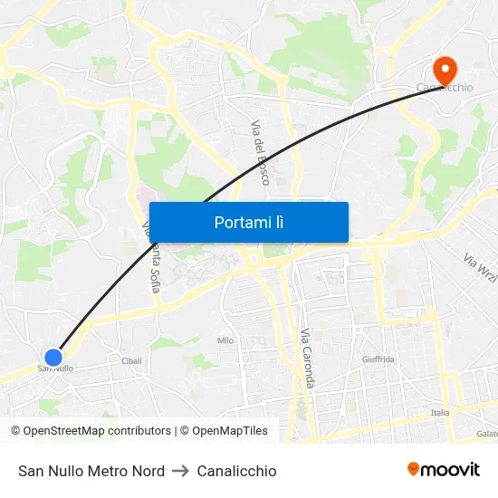 San Nullo Metro Nord to Canalicchio map
