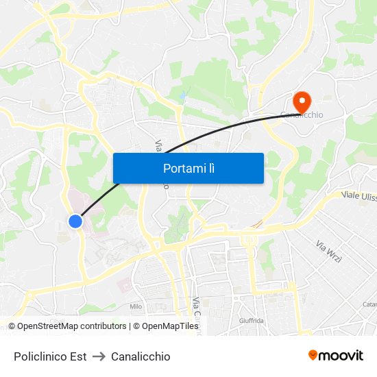 Policlinico Est to Canalicchio map