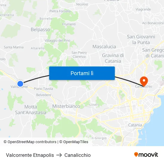 Valcorrente Etnapolis to Canalicchio map