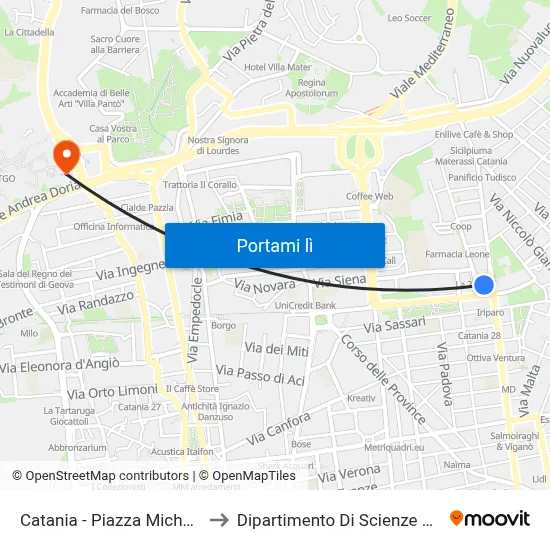 Catania - Piazza Michelangelo to Dipartimento Di Scienze Chimiche map