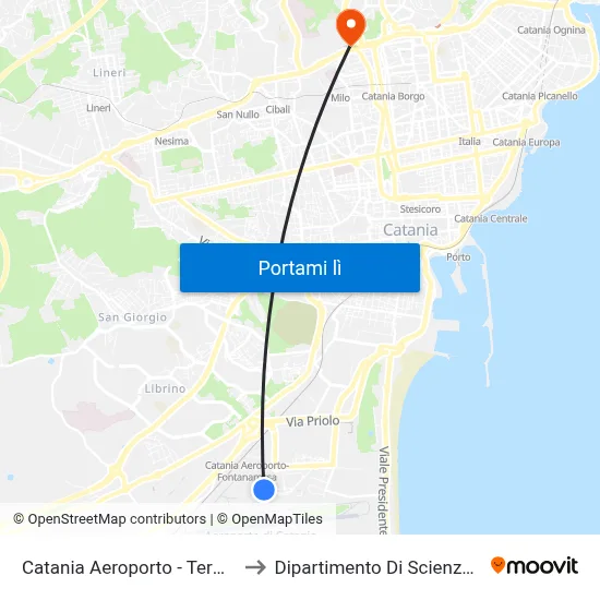 Catania Aeroporto - Terminal Ovest to Dipartimento Di Scienze Chimiche map