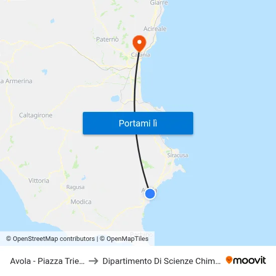 Avola - Piazza Trieste to Dipartimento Di Scienze Chimiche map