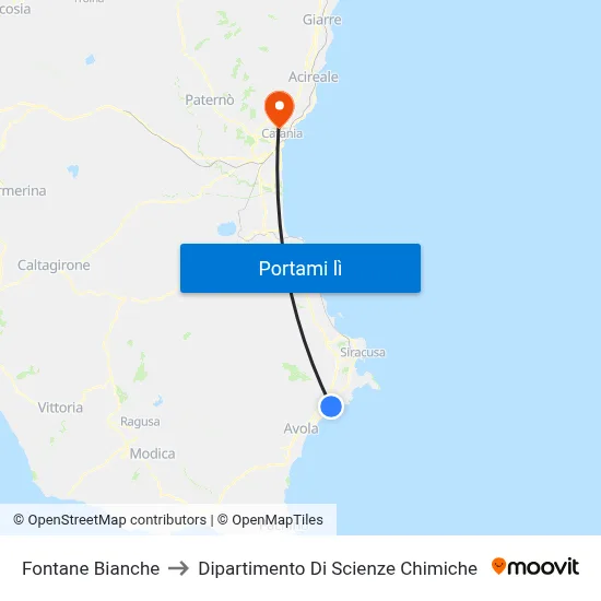 Fontane Bianche to Dipartimento Di Scienze Chimiche map