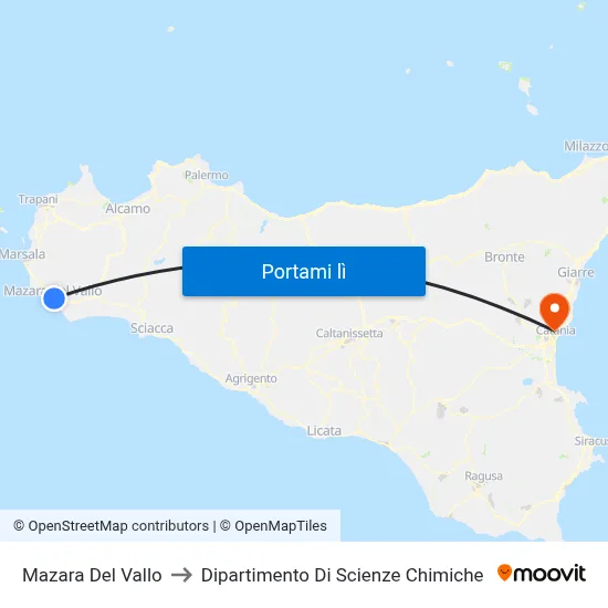Mazara Del Vallo to Dipartimento Di Scienze Chimiche map