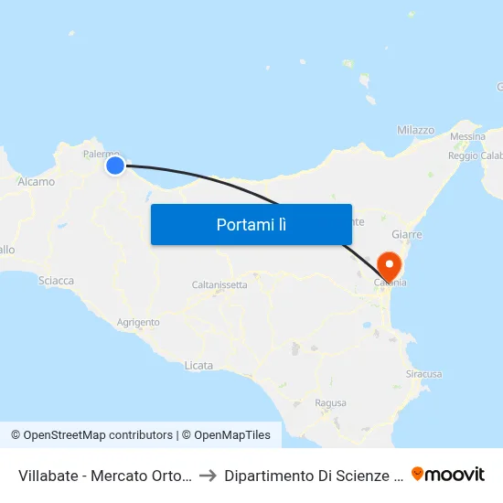 Villabate - Mercato Ortofrutticolo to Dipartimento Di Scienze Chimiche map