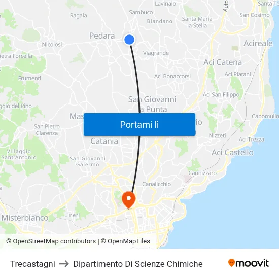 Trecastagni to Dipartimento Di Scienze Chimiche map