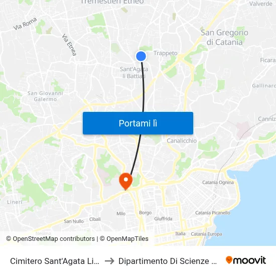 Cimitero Sant'Agata Li Battiati to Dipartimento Di Scienze Chimiche map