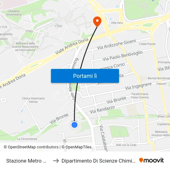 Stazione Metro Milo to Dipartimento Di Scienze Chimiche map