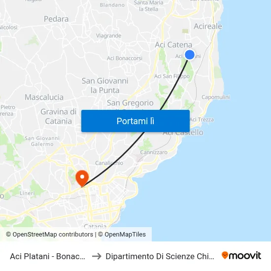 Aci Platani - Bonaccorsi to Dipartimento Di Scienze Chimiche map