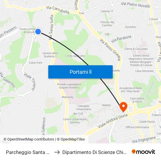 Parcheggio Santa Sofia to Dipartimento Di Scienze Chimiche map