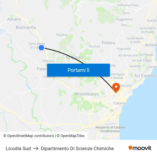 Licodia Sud to Dipartimento Di Scienze Chimiche map