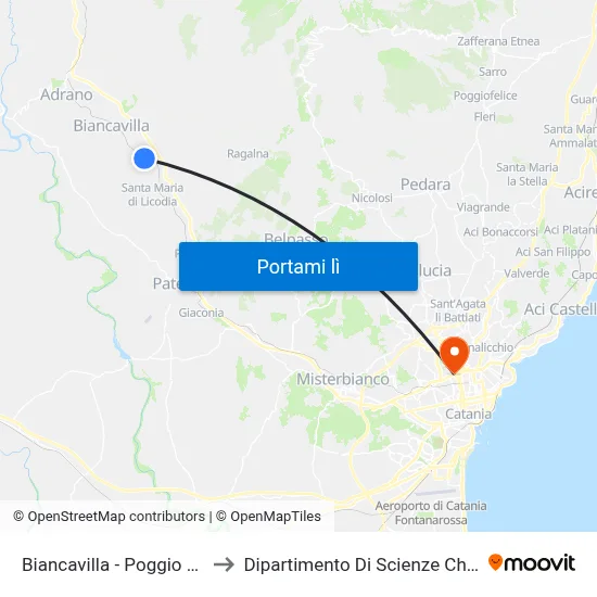 Biancavilla - Poggio Rosso to Dipartimento Di Scienze Chimiche map