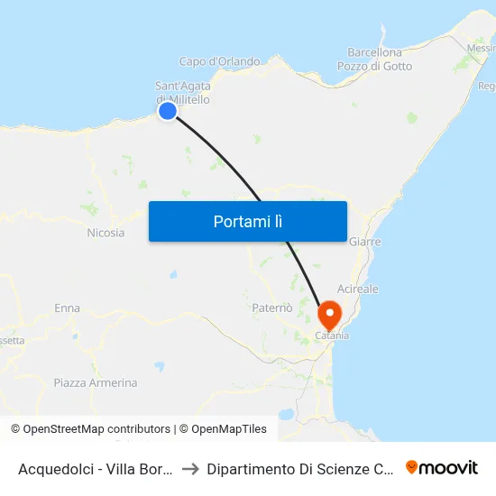 Acquedolci - Villa Borsellino to Dipartimento Di Scienze Chimiche map