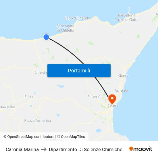 Caronia Marina to Dipartimento Di Scienze Chimiche map