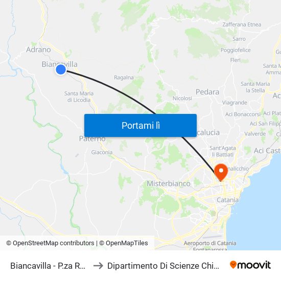 Biancavilla - P.za Roma to Dipartimento Di Scienze Chimiche map