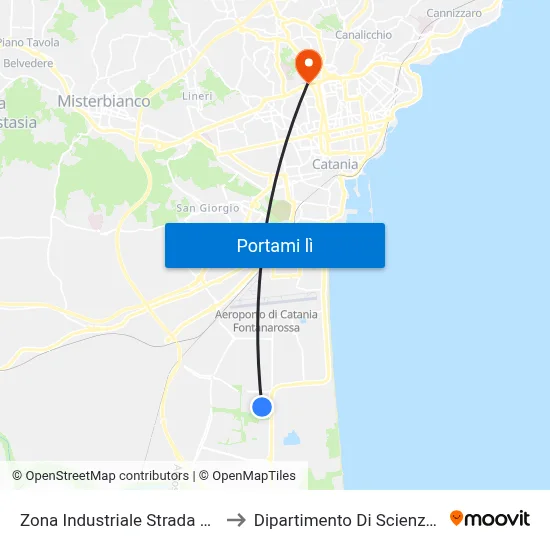 Zona Industriale Strada 1 Primosole to Dipartimento Di Scienze Chimiche map