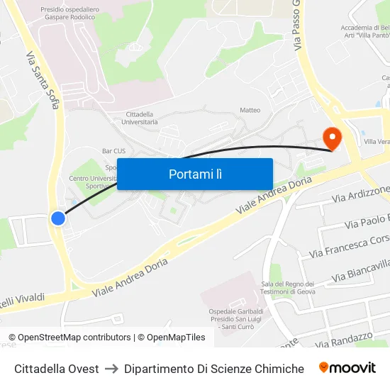 Cittadella Ovest to Dipartimento Di Scienze Chimiche map