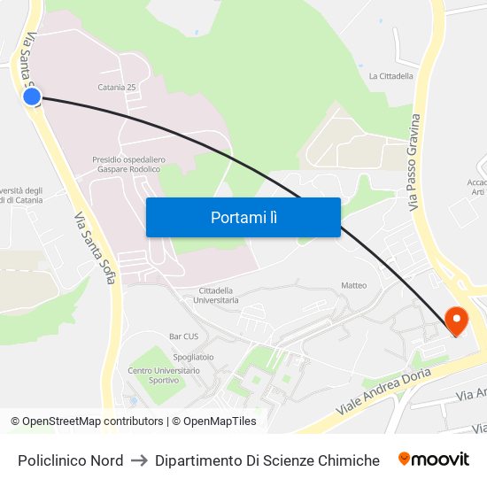 Policlinico Nord to Dipartimento Di Scienze Chimiche map