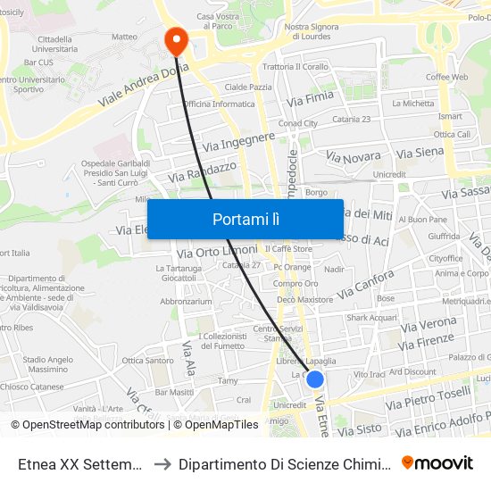 Etnea XX Settembre to Dipartimento Di Scienze Chimiche map