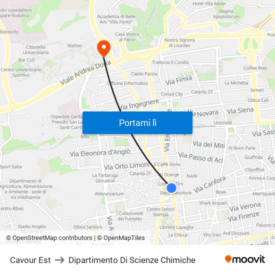 Cavour Est to Dipartimento Di Scienze Chimiche map