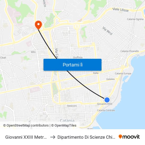 Giovanni XXIII Metro Est to Dipartimento Di Scienze Chimiche map