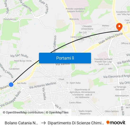 Bolano Catania Nord to Dipartimento Di Scienze Chimiche map