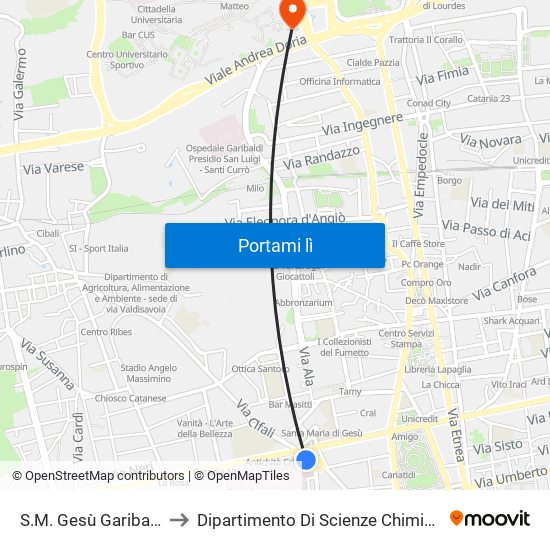S.M. Gesù Garibaldi to Dipartimento Di Scienze Chimiche map
