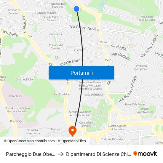 Parcheggio Due Obelischi to Dipartimento Di Scienze Chimiche map