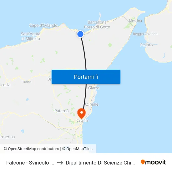 Falcone - Svincolo A20 to Dipartimento Di Scienze Chimiche map