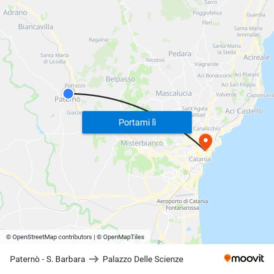 Paternò - S. Barbara to Palazzo Delle Scienze map