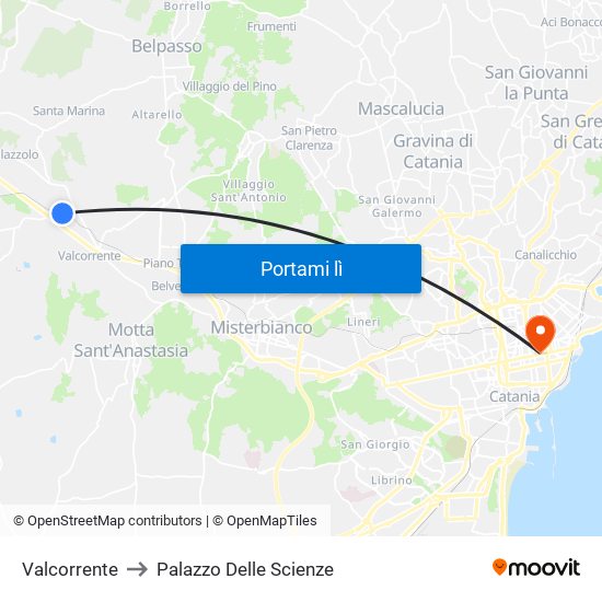 Valcorrente to Palazzo Delle Scienze map