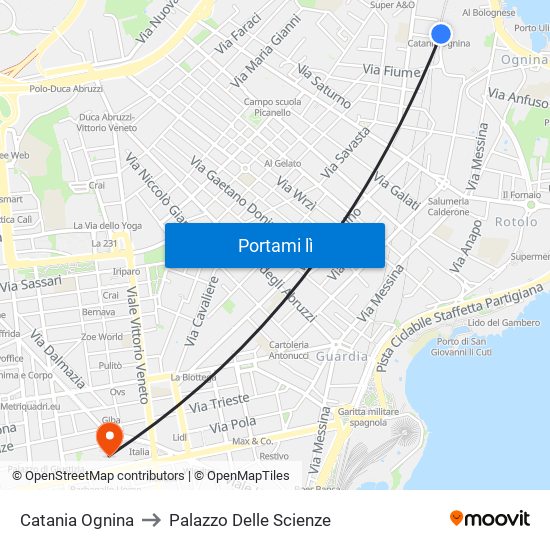 Catania Ognina to Palazzo Delle Scienze map