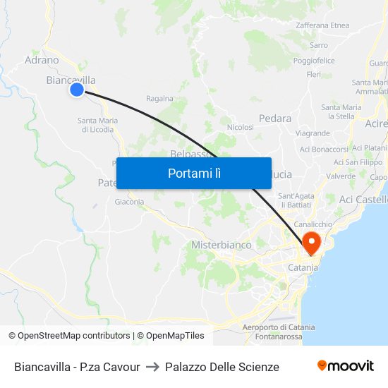 Biancavilla - P.za Cavour to Palazzo Delle Scienze map