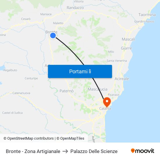 Bronte - Zona Artigianale to Palazzo Delle Scienze map