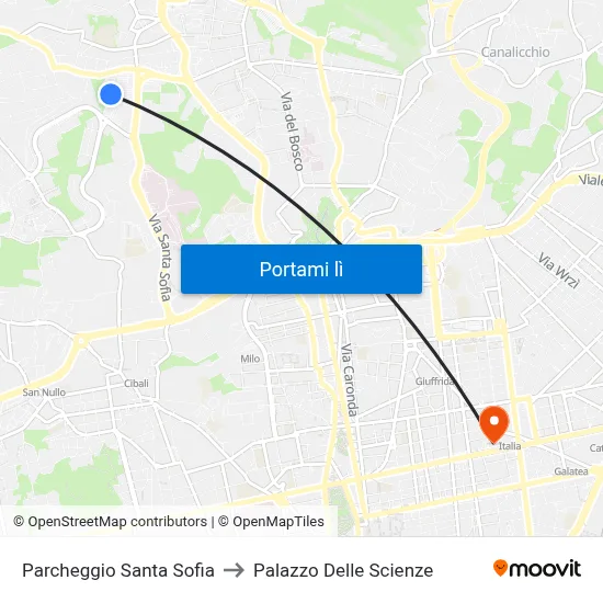 Parcheggio Santa Sofia to Palazzo Delle Scienze map