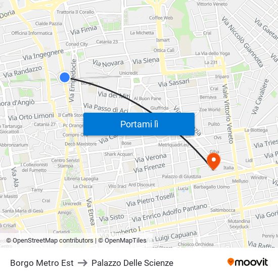 Borgo Metro Est to Palazzo Delle Scienze map