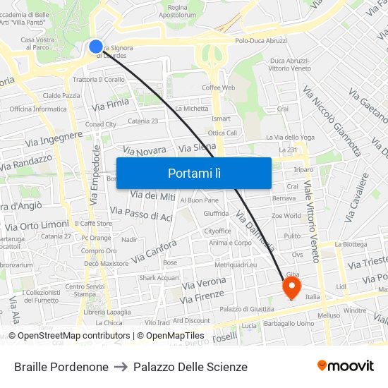 Braille Pordenone to Palazzo Delle Scienze map