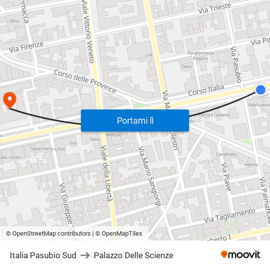 Italia Pasubio Sud to Palazzo Delle Scienze map