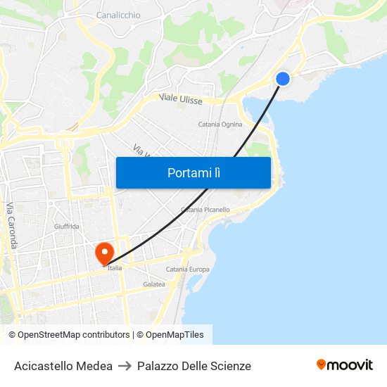 Acicastello Medea to Palazzo Delle Scienze map