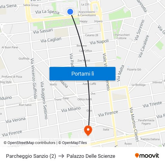 Parcheggio Sanzio (2) to Palazzo Delle Scienze map