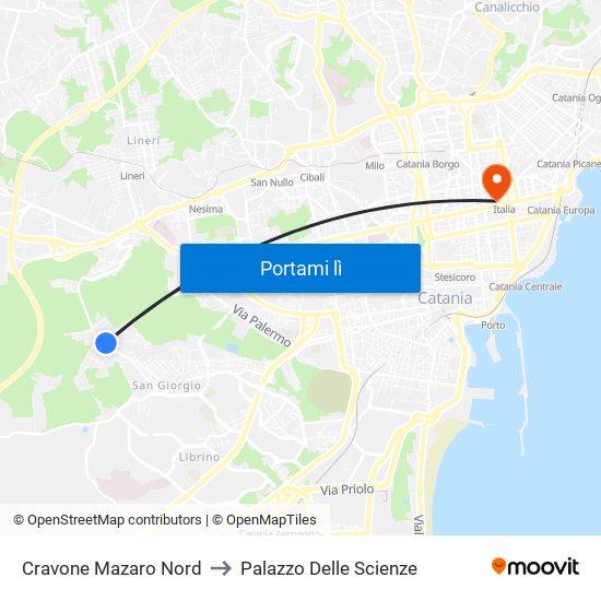 Cravone Mazaro Nord to Palazzo Delle Scienze map