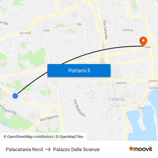 Palacatania Nord to Palazzo Delle Scienze map