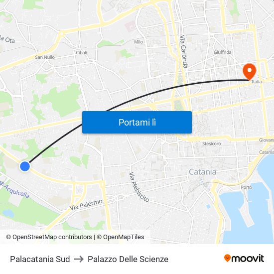 Palacatania Sud to Palazzo Delle Scienze map