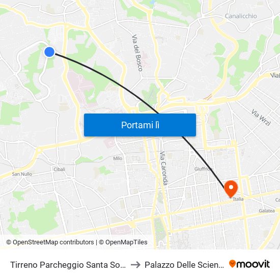 Tirreno Parcheggio Santa Sofia to Palazzo Delle Scienze map