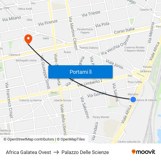 Africa Galatea Ovest to Palazzo Delle Scienze map