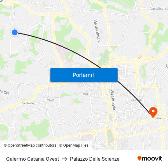 Galermo Catania Ovest to Palazzo Delle Scienze map